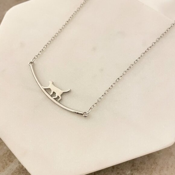 925 Sterling Silver Cat Bar Necklace Curve Bar Necklace Dainty Kitty Necklace - Picture 5 of 8